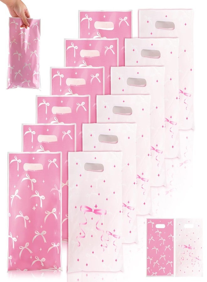 أكياس هدايا مزينة بفيونكات وردية - 30 كيسًا من أكياس الحلوى والهدايا، أكياس هدايا للحفلات، زينة فيونكات بلاستيكية وردية لطيفة لحفلات أعياد الميلاد وحفلات توديع العزوبية والخطوبة والزفاف. - Image 1